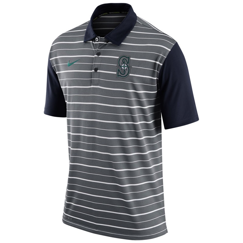 Men Seattle Mariners Gray Dri-FIT Stripe Polo Shirt