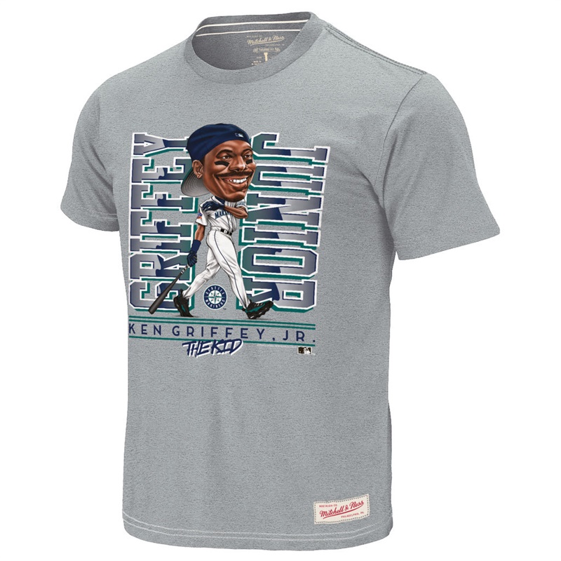 Men Seattle Mariners Ken Griffey Jr. Cooperstown Collection Gray Caricature T-Shirt