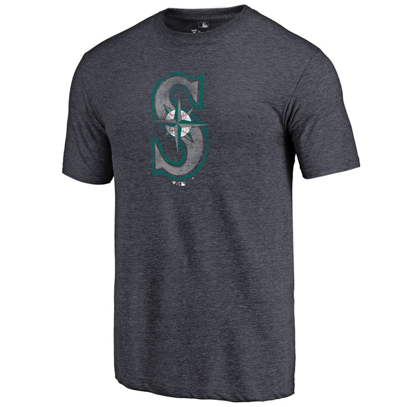 Men Seattle Mariners Tri-Blend Distressed Team Navy T-Shirt