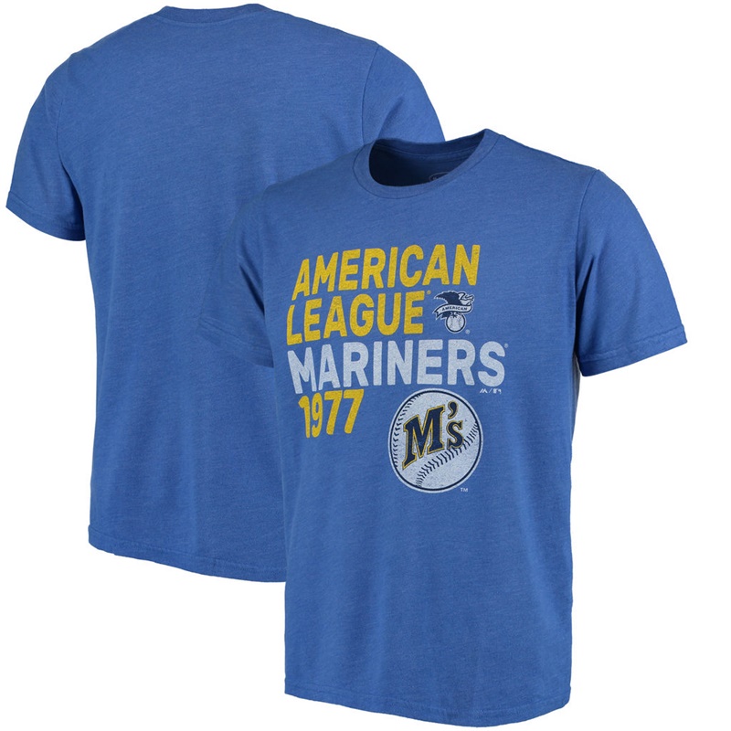 Men Seattle Mariners Royal Throwback Cooperstown Collection Tri-Blend T-Shirt