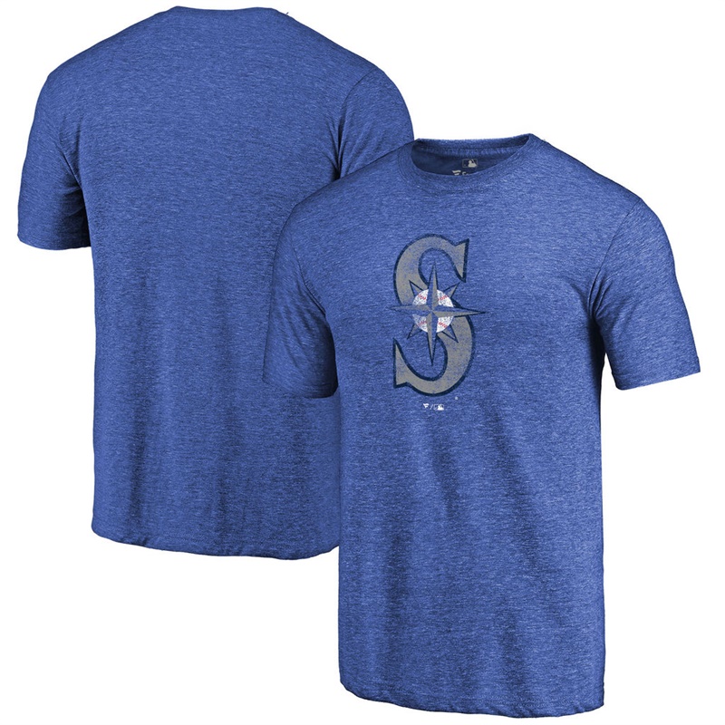 Men Seattle Mariners Tri-Blend Distressed Team Royal T-Shirt