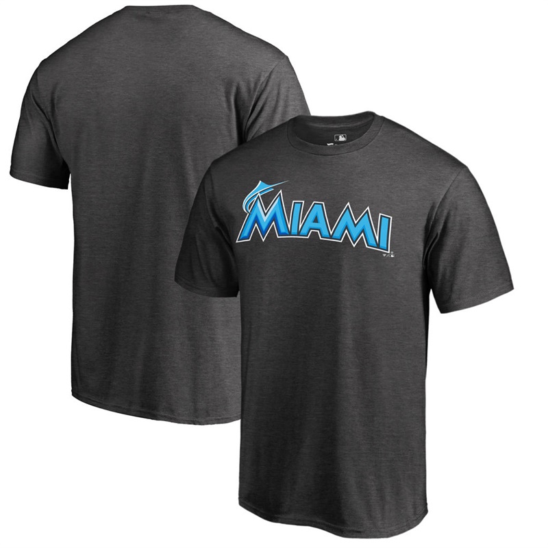 Men Father's Day Miami Marlins Blue Wordmark Big & Tall Ash T-Shirt