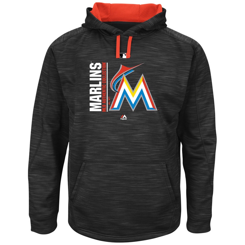 Men Miami Marlins Black Authentic Team Icon Streak Fleece Pullover Hoodie