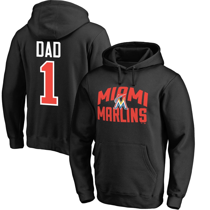 Men Miami Marlins Black Father's Day Dad #1 Pullover Hoodie