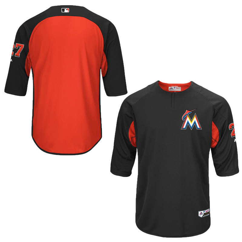 Men Miami Marlins Giancarlo Stanton On-Field 3/4-Sleeve Player Batting Practice Jersey -  Black