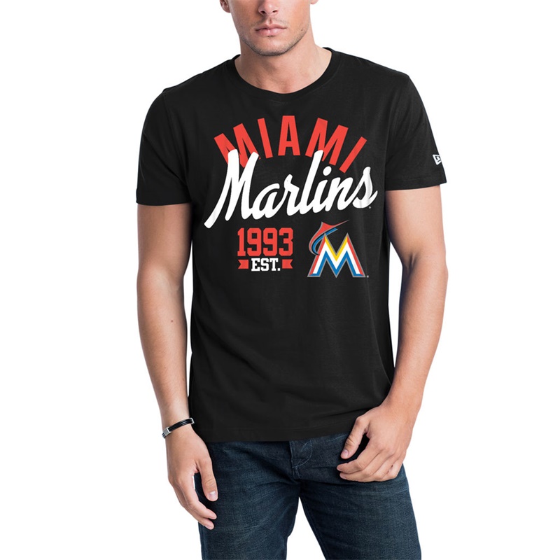 Men Miami Marlins Black Script Jersey T-Shirt