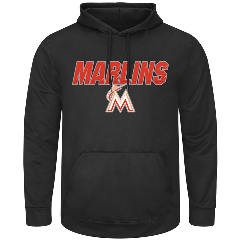 Men Miami Marlins Black Synthetic Fleece Pullover Hoodie