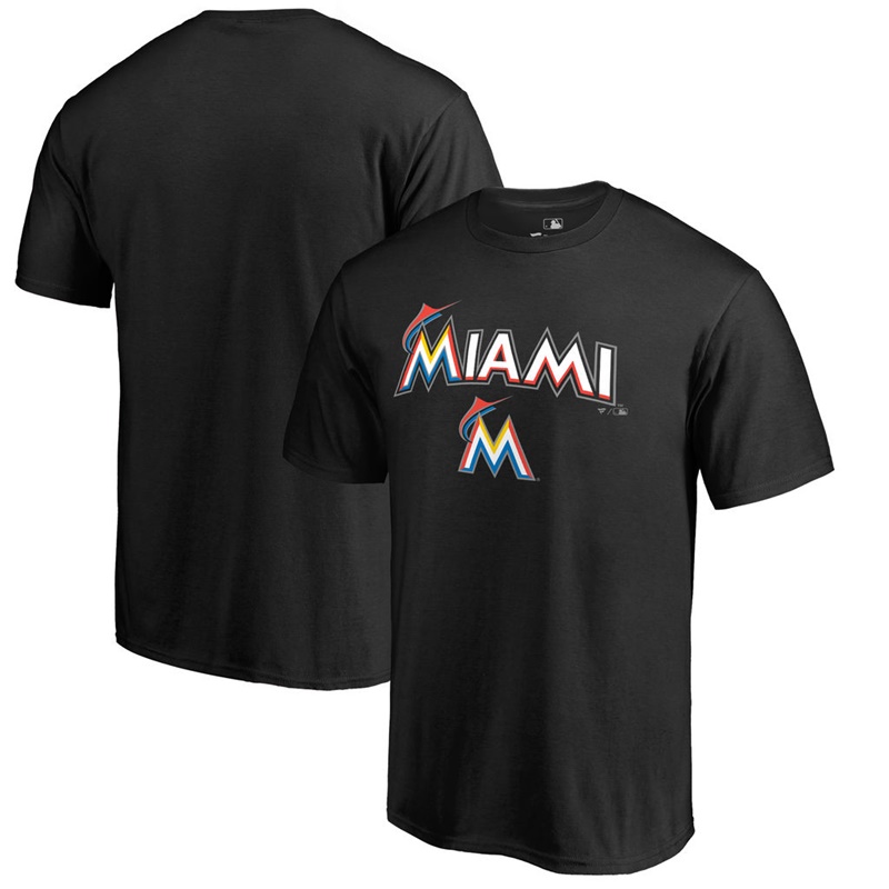 Men Miami Marlins Team Lockup Big & Tall Black T-Shirt