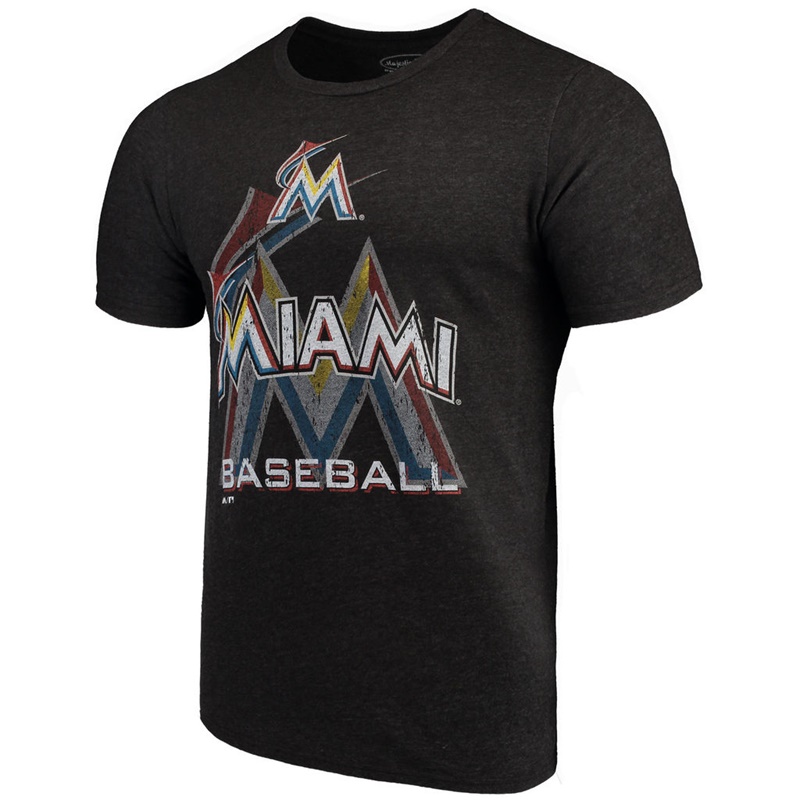 Men Miami Marlins Black Visionary Tri-Blend T-Shirt