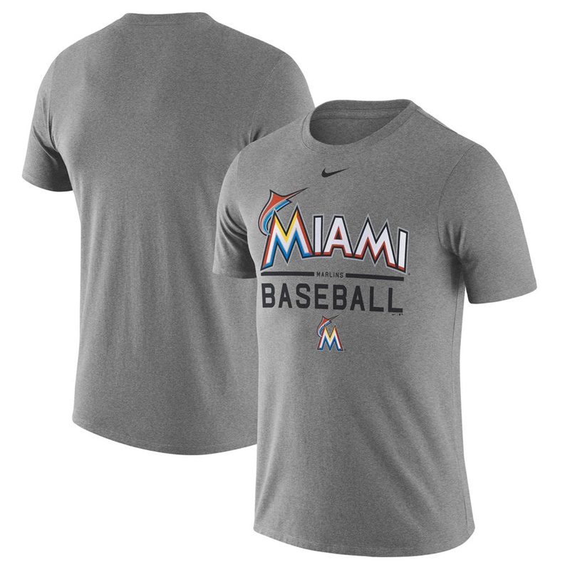 Men Miami Marlins Gray Away Practice T-Shirt