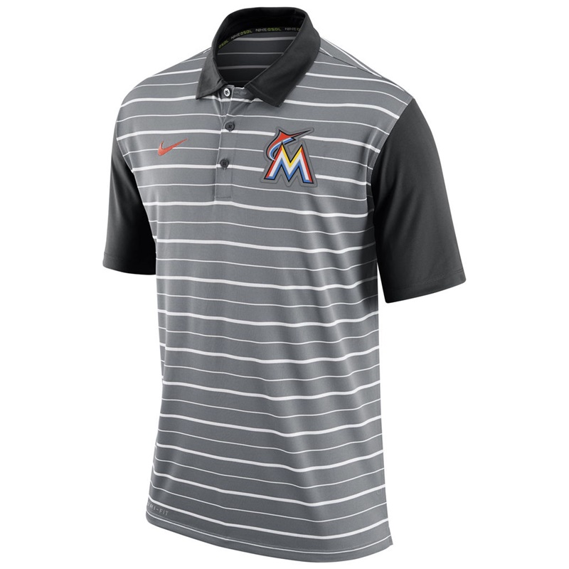 Men Miami Marlins Gray Dri-FIT Stripe Polo Shirt