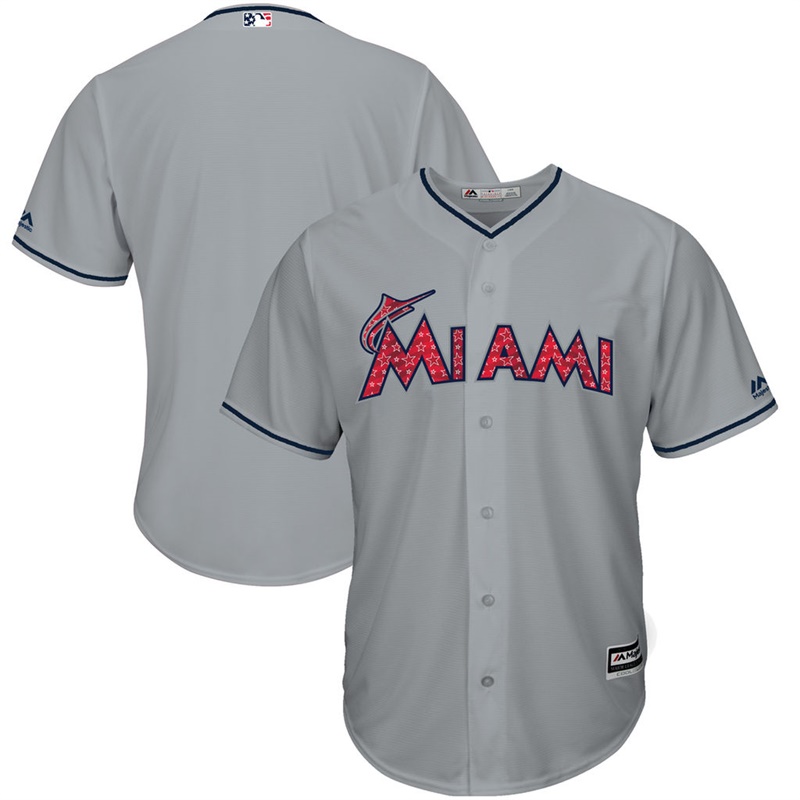 Men Miami Marlins Independence Day Gray 2017 Stars & Stripes Cool Base Team Jersey