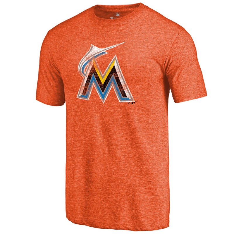 Men Miami Marlins Tri-Blend Distressed Team Orange T-Shirt