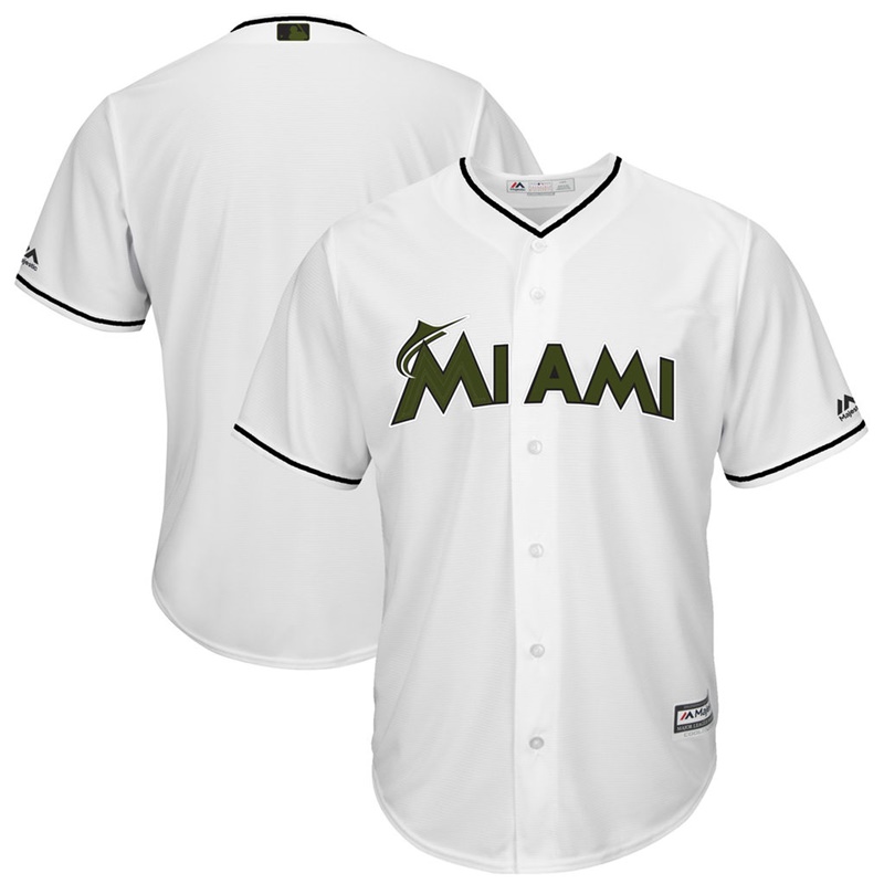 2017 Memorial Day Miami Marlins Men White Cool Base Team Jersey