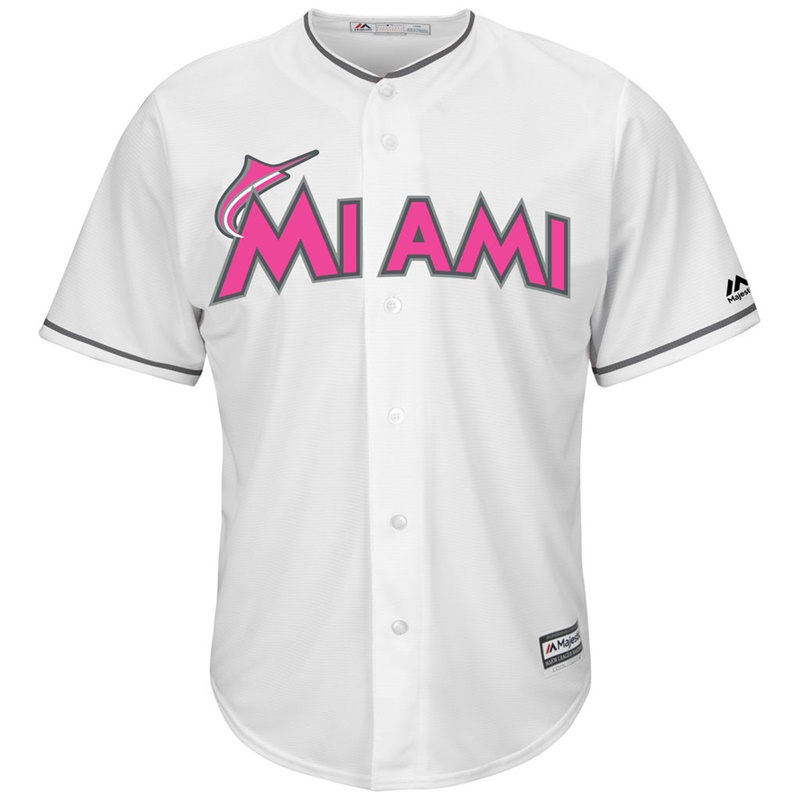 2017 Mother's Day Miami Marlins Men White Cool Base Replica Jersey