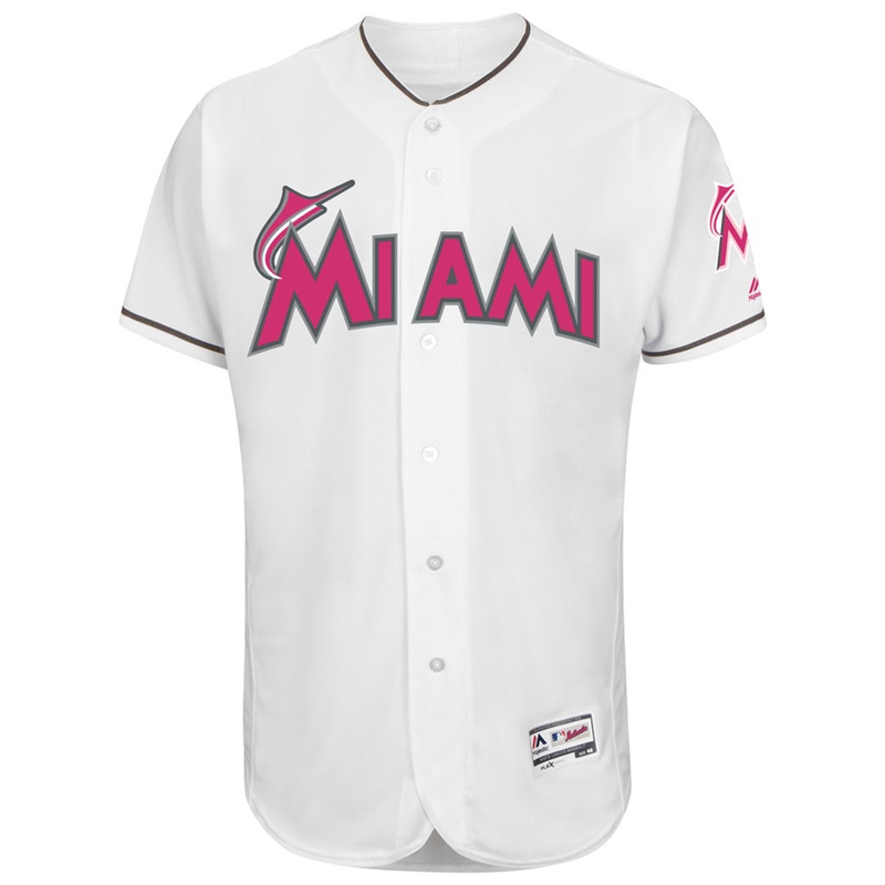 2017 Mother's Day Men Miami Marlins White Flex Base Team Jersey