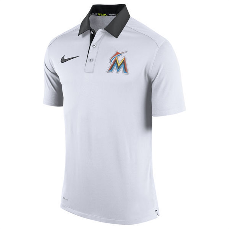 Men Miami Marlins White Authentic Dri-FIT Elite Polo Shirt