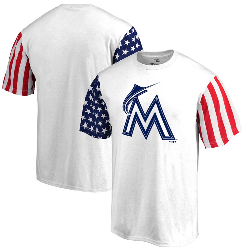 Miami Marlins White Stars & Stripes T-Shirt -  Men