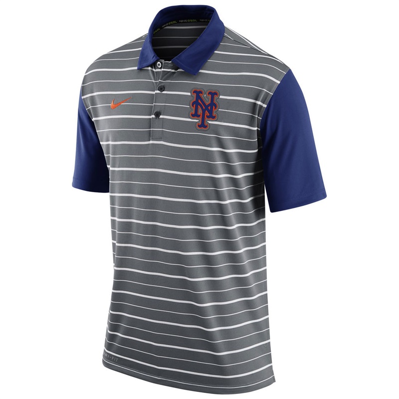 Men New York Mets Gray Dri-FIT Stripe Polo Shirt