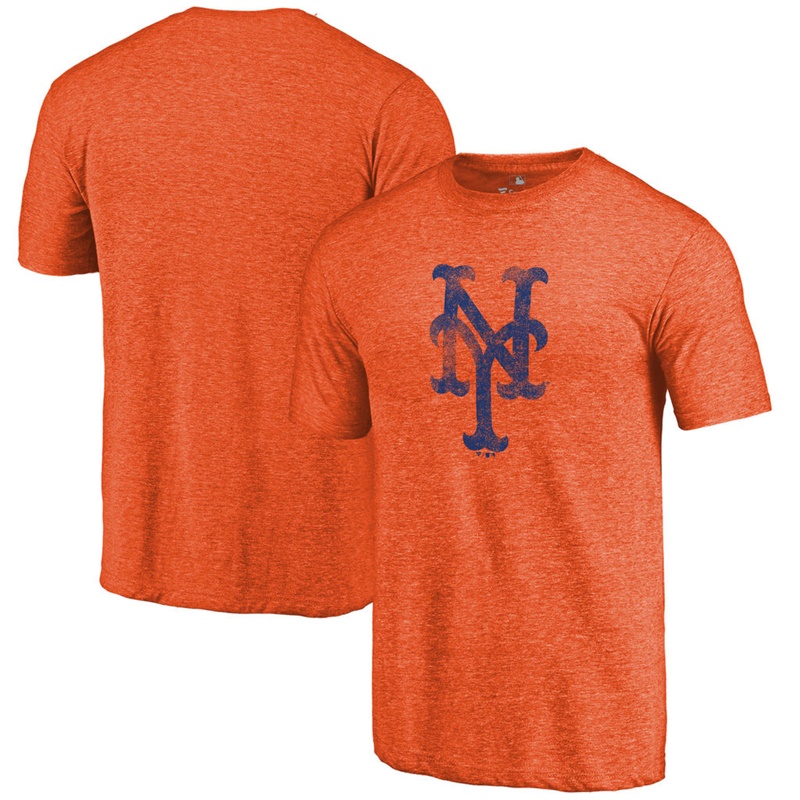 Men New York Mets Tri-Blend Distressed Team Orange T-Shirt