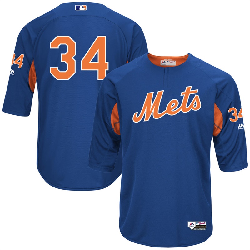 Men New York Mets Noah Syndergaard On-Field 3/4-Sleeve Player Batting Practice Jersey- Royal & Orange