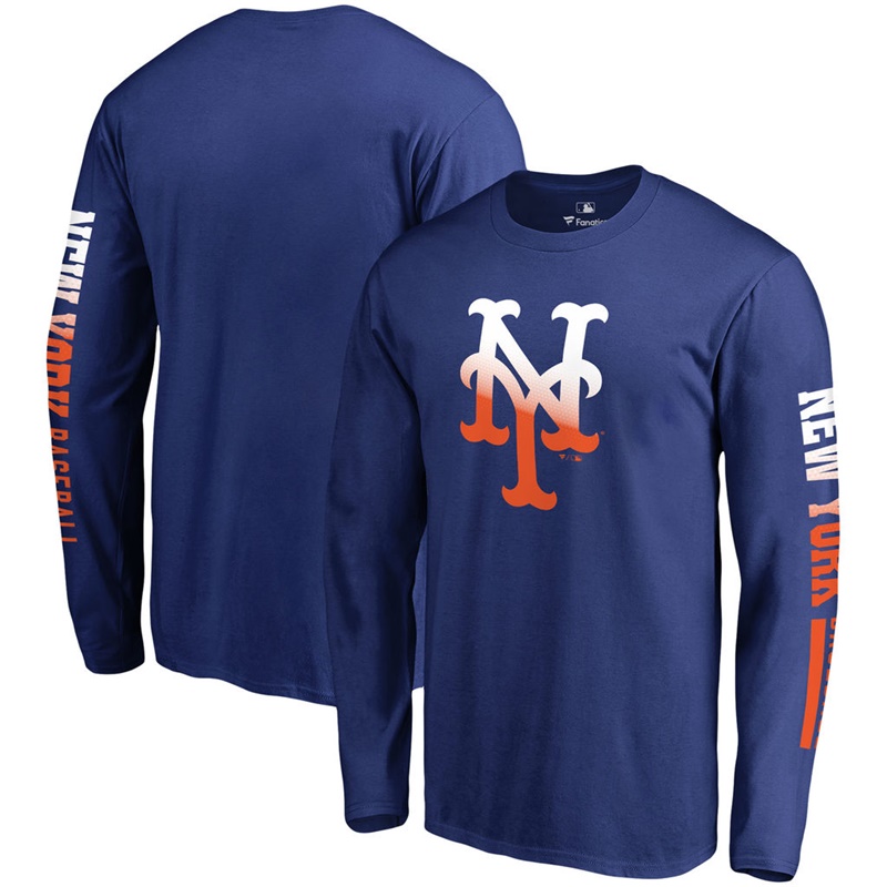 Men New York Mets Royal Gradient Logo Long Sleeve T-Shirt