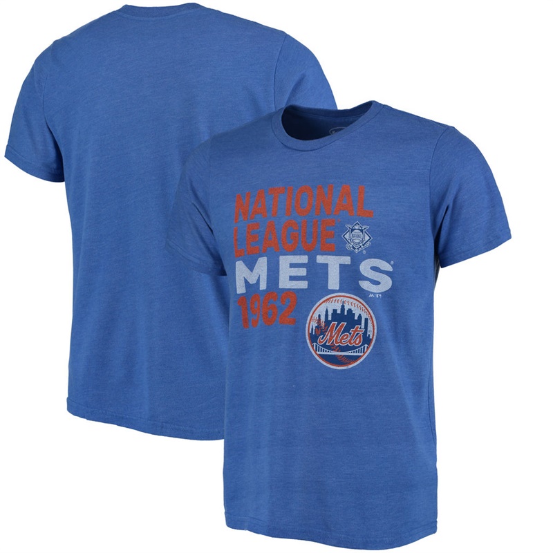 Men New York Mets Royal Throwback Cooperstown Collection Tri-Blend T-Shirt