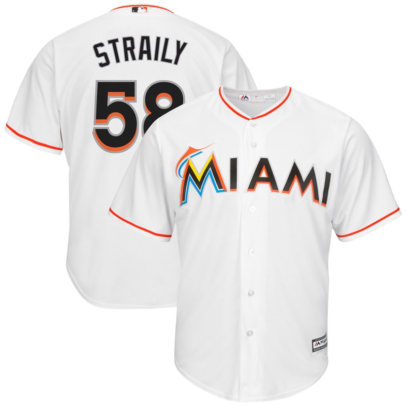 Men Dan Straily #58 Miami Marlins Home White Cool Base Jersey