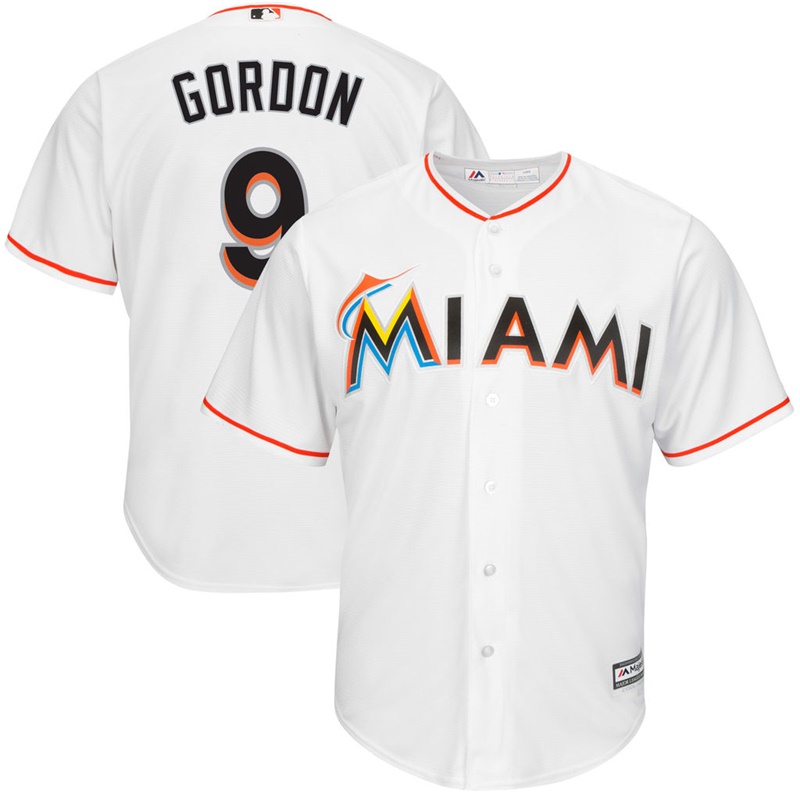 Men Miami Marlins #9 Dee Gordon Home White Cool Base Jersey