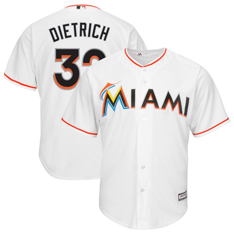 Men Derek Dietrich #32 Miami Marlins Replica Home White Cool Base Jersey