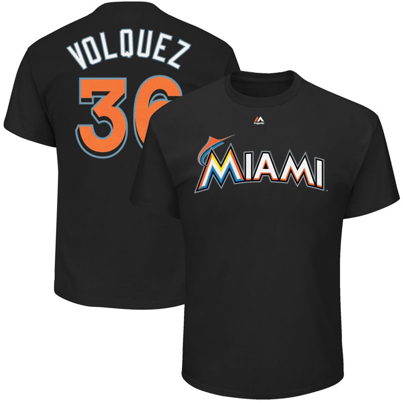 Men Miami Marlins Edinson Volquez #36 Black Name & Number T-Shirt