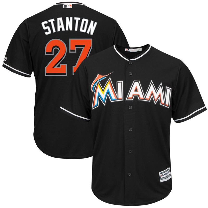 Men Miami Marlins #27 Giancarlo Stanton Replica Alternate Black Cool Base Jersey