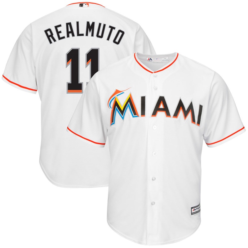 Men J.T. Realmuto #11 Miami Marlins Replica Home White Cool Base Jersey