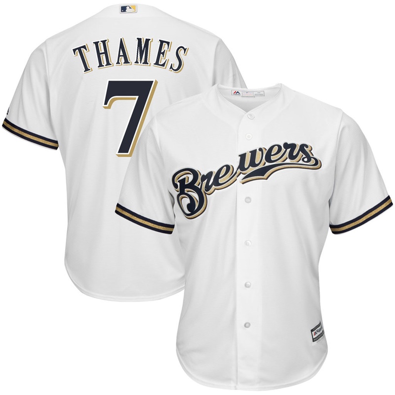 Men Milwaukee Brewers #7 Eric Thames Home White Cool Base Jersey