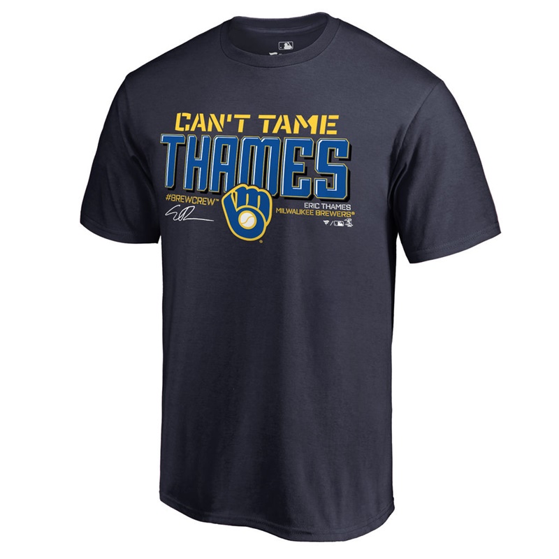 Men Milwaukee Brewers Eric Thames Navy Can't Tame Thames T-Shirt