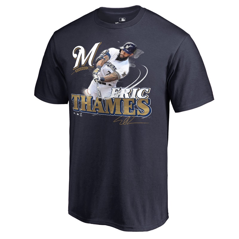 Men Milwaukee Brewers Eric Thames Navy Hitter T-Shirt