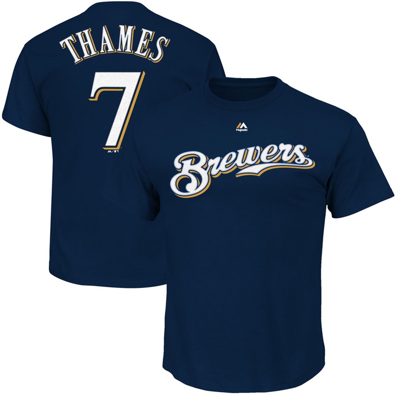 Men Milwaukee Brewers Eric Thames #7 Navy Roster Name & Number T-Shirt