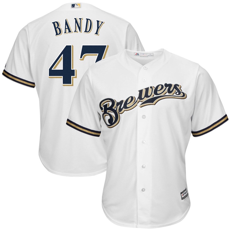 Men Jett Bandy #47 Milwaukee Brewers Replica Home White Cool Base Jersey