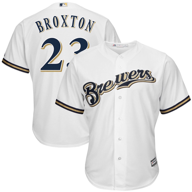 Men Keon Broxton #23 Milwaukee Brewers Replica Home White Cool Base Jersey