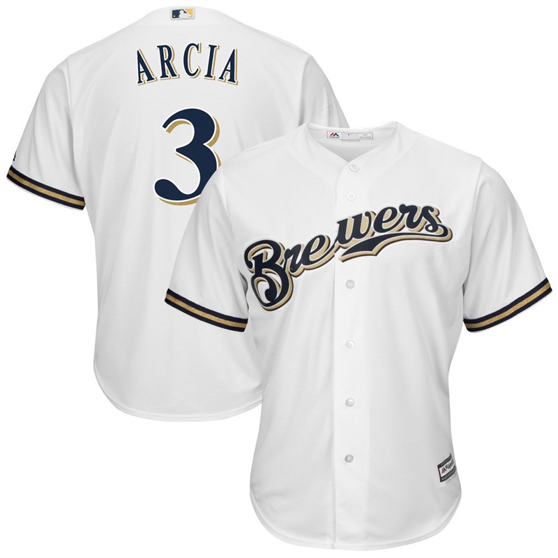 Men Milwaukee Brewers #3 Orlando Arcia Home White Cool Base Jersey