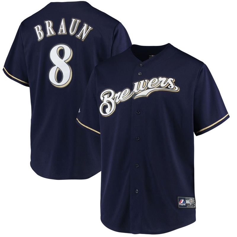 Men Milwaukee Brewers #8 Ryan Braun Alternate Home Navy Cool Base Jersey