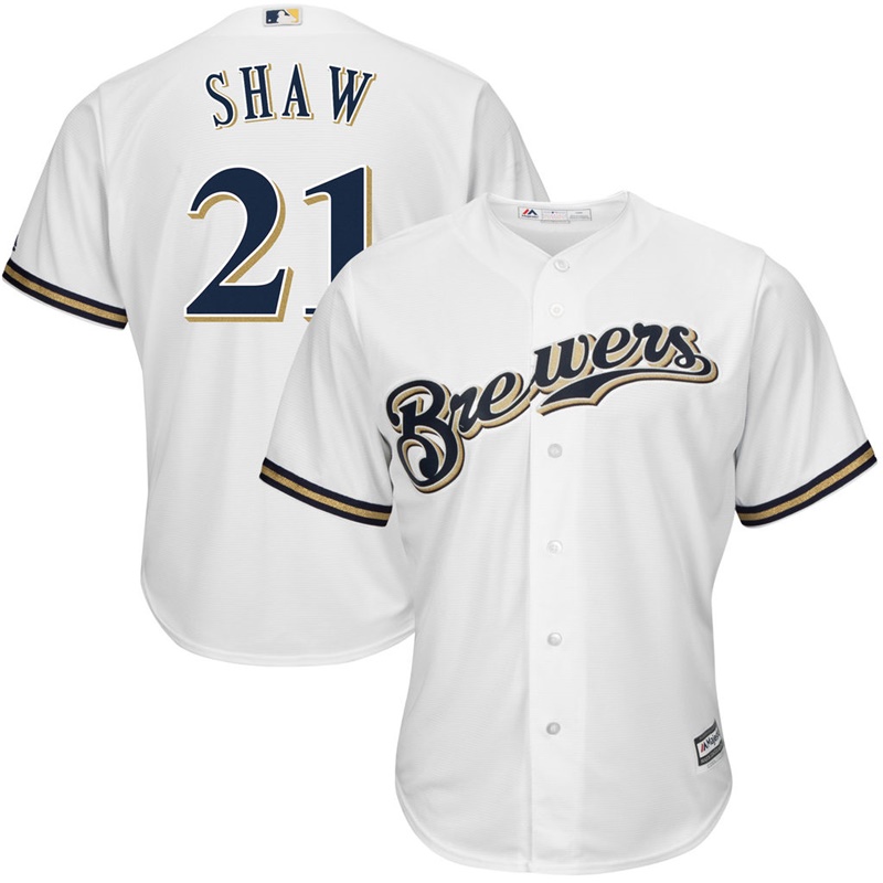 Men Milwaukee Brewers #21 Travis Shaw Replica Home White Cool Base Jersey