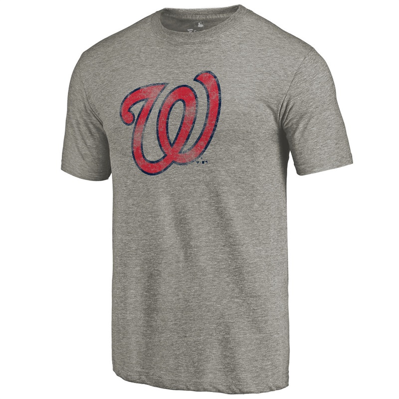 Men Washington Nationals Tri-Blend Distressed Team Ash T-Shirt