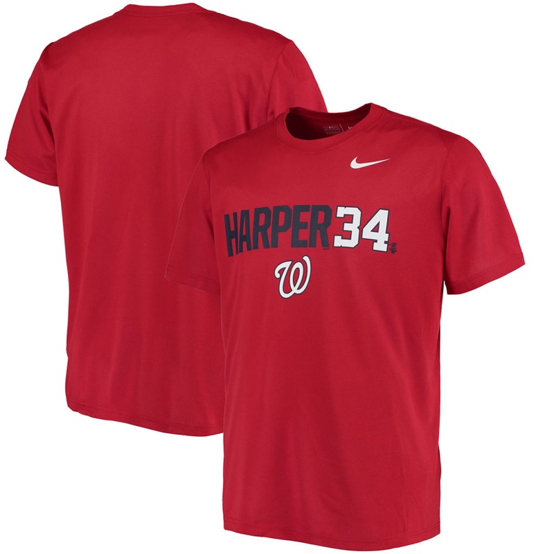 Men Washington Nationals Bryce Harper Nickname #34 Red Name & Number Performance T-Shirt