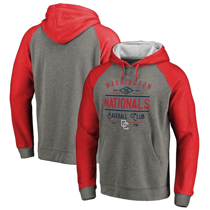 Men Washington Nationals Ash Tri-blend Doubleday Raglan Pullover Hoodie