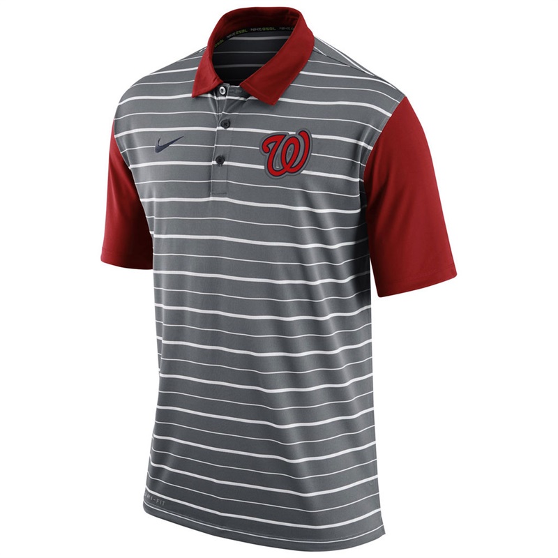 Men Washington Nationals Gray Dri-FIT Stripe Polo Shirt