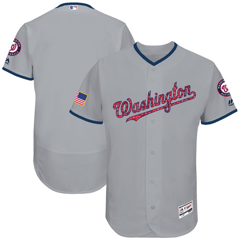 Independence Day Men Washington Nationals Gray 2017 Stars & Stripes Flex Base Team Jersey