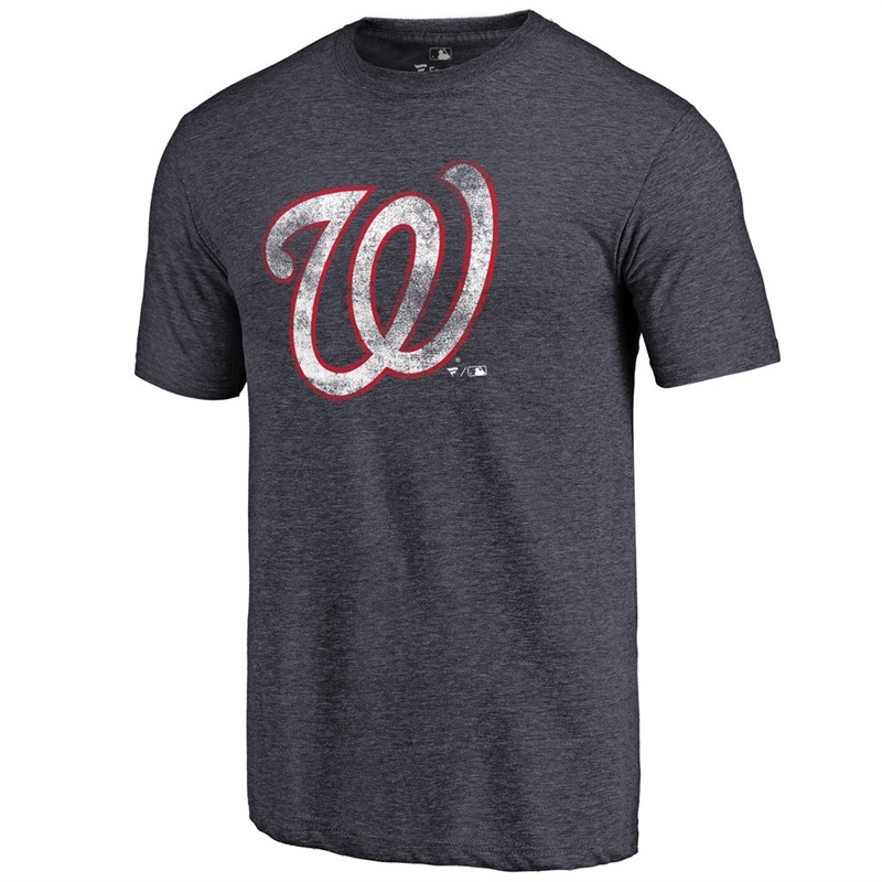 Men Washington Nationals Tri-Blend Distressed Team Navy T-Shirt