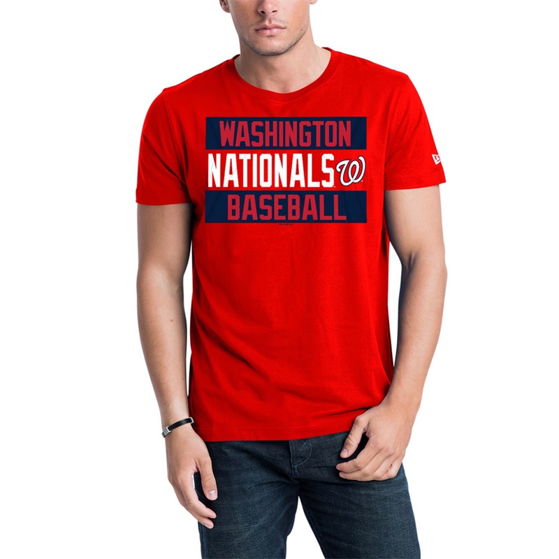 Men Washington Nationals Red Bars Jersey T-Shirt