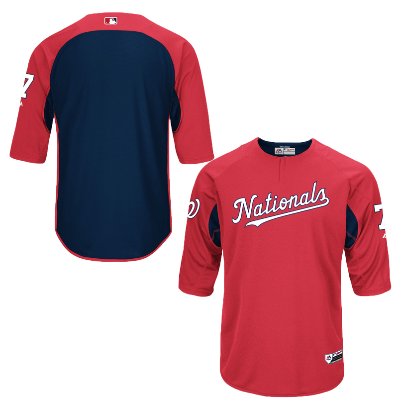 Men Washington Nationals Trea Turner On-Field 3/4-Sleeve Player Batting Practice Jersey- Red